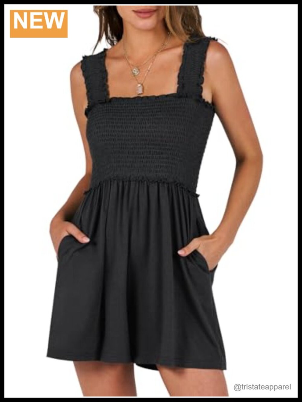 Women's Smocked Romper Ruffle Strap Square Neck Short Summer Jumpsuit